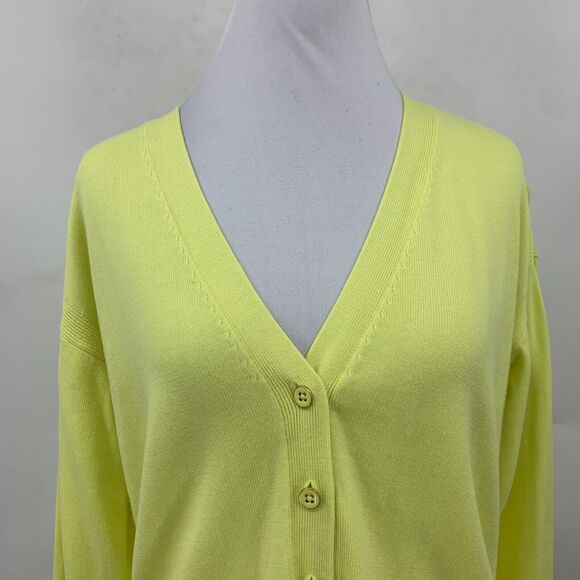 Talbots Cardigan Womens SP Small Petite Yellow V Neck Button Front Side Slit - Picture 3 of 10